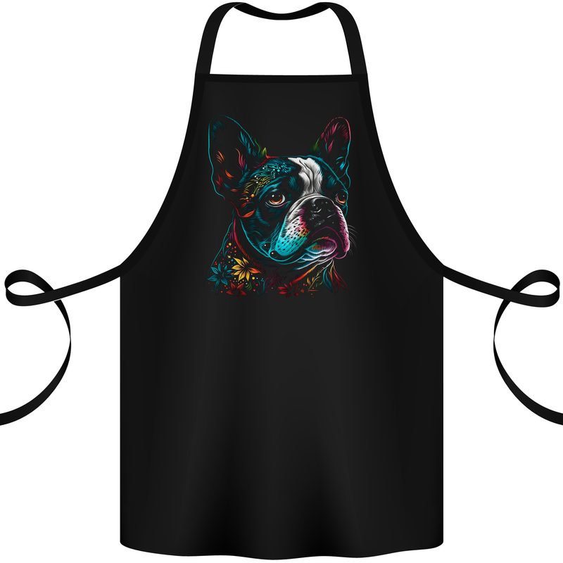 A Colourful Boston Terrier Dog Cotton Apron 100% Organic Black