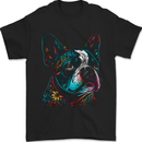 A Colourful Boston Terrier Dog Mens T-Shirt 100% Cotton Black