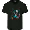 A Colourful Boston Terrier Dog Mens V-Neck Cotton T-Shirt Black