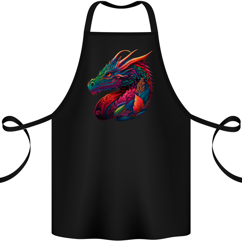 A Colourful Dragon Fantasy Cotton Apron 100% Organic Black