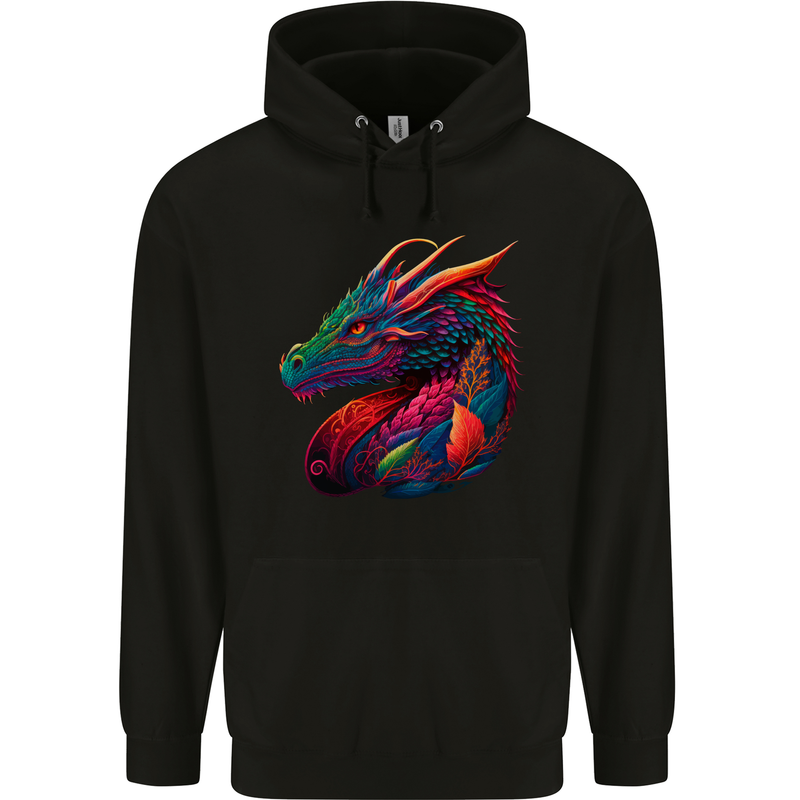 A Colourful Dragon Fantasy Mens 80% Cotton Hoodie Black