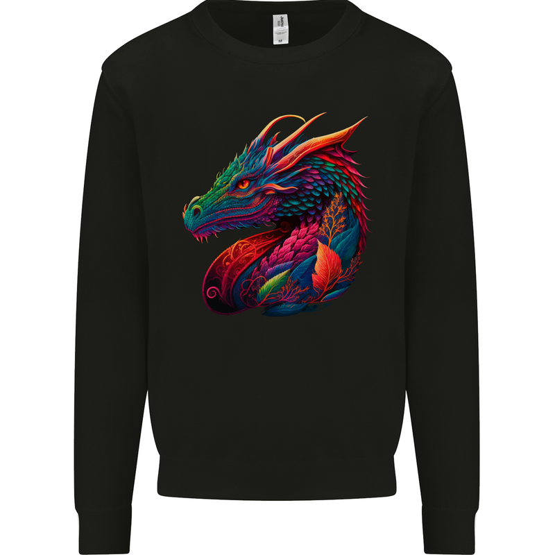 A Colourful Dragon Fantasy Mens Sweatshirt Jumper Black