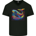 A Colourful Fantasy Whale Mens V-Neck Cotton T-Shirt Black