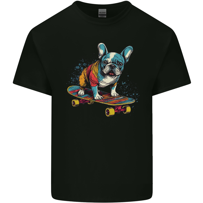 A Colourful French Bulldog on a Skateboard Kids T-Shirt Childrens Black