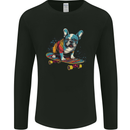 A Colourful French Bulldog on a Skateboard Mens Long Sleeve T-Shirt Black