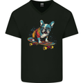 A Colourful French Bulldog on a Skateboard Mens V-Neck Cotton T-Shirt Black