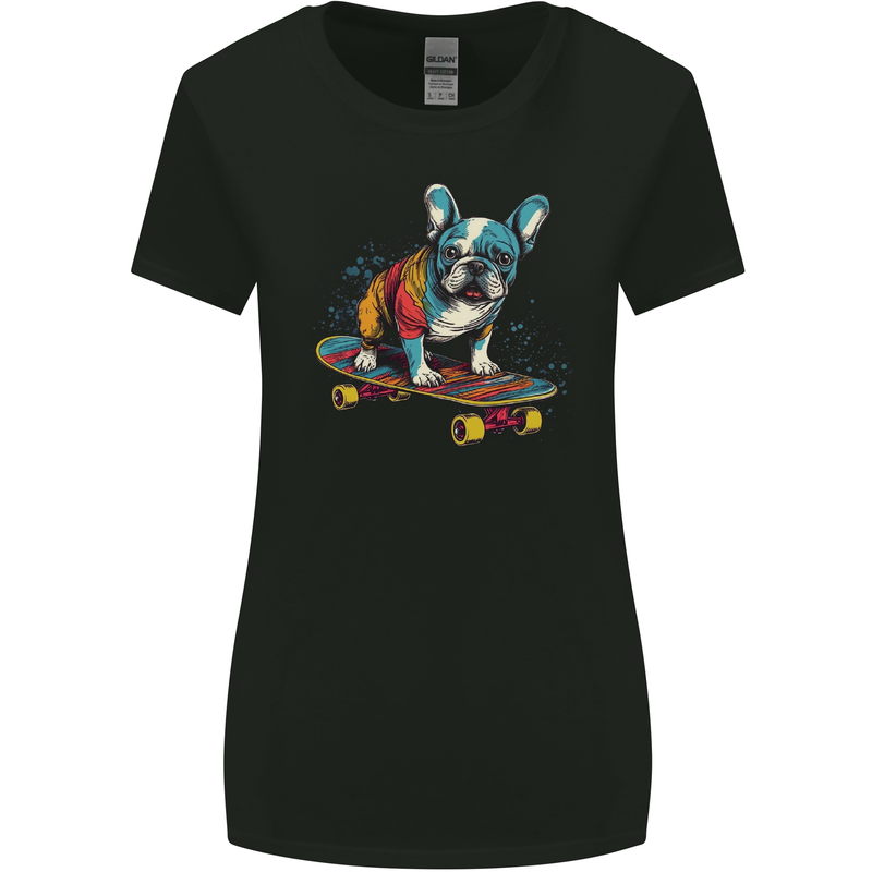 A Colourful French Bulldog on a Skateboard Womens Wider Cut T-Shirt Black