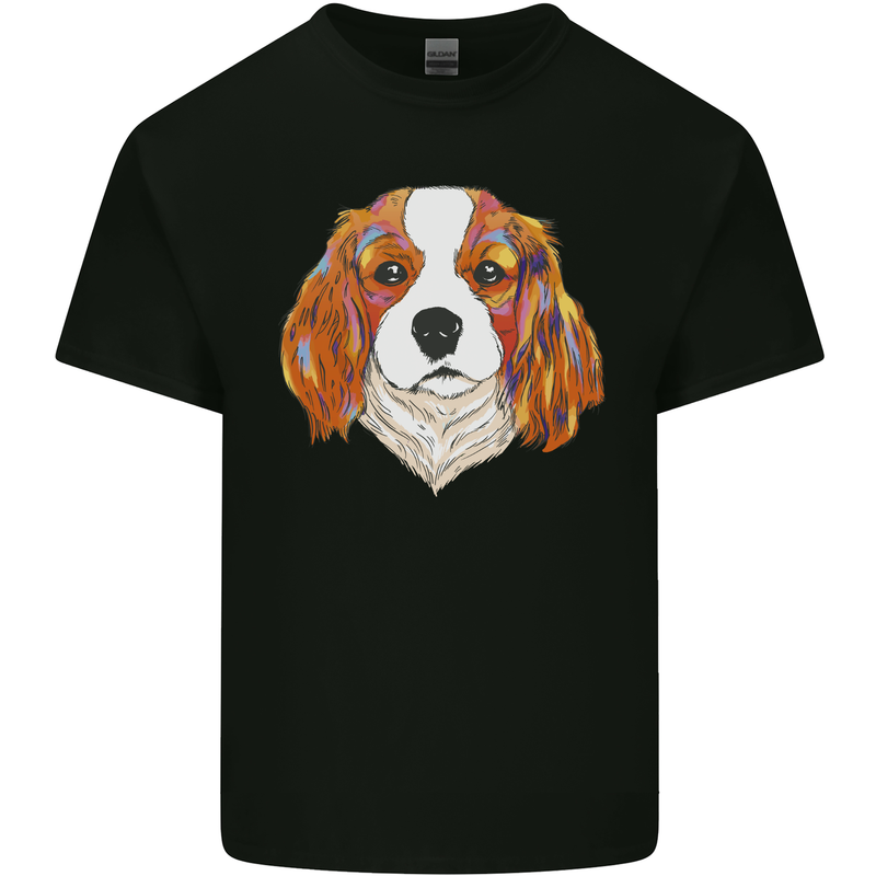 A Colourful King Charles Spaniel Dog Mens Cotton T-Shirt Tee Top Black