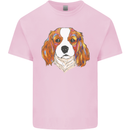 A Colourful King Charles Spaniel Dog Mens Cotton T-Shirt Tee Top Light Pink