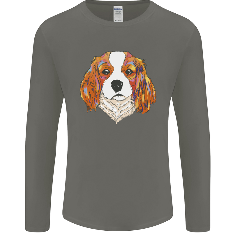 A Colourful King Charles Spaniel Dog Mens Long Sleeve T-Shirt Charcoal