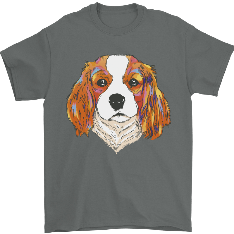 A Colourful King Charles Spaniel Dog Mens T-Shirt 100% Cotton Charcoal