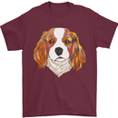 A Colourful King Charles Spaniel Dog Mens T-Shirt 100% Cotton Maroon