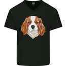 A Colourful King Charles Spaniel Dog Mens V-Neck Cotton T-Shirt Black