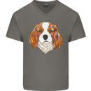 A Colourful King Charles Spaniel Dog Mens V-Neck Cotton T-Shirt Charcoal