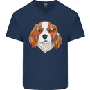 A Colourful King Charles Spaniel Dog Mens V-Neck Cotton T-Shirt Navy Blue