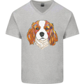 A Colourful King Charles Spaniel Dog Mens V-Neck Cotton T-Shirt Sports Grey