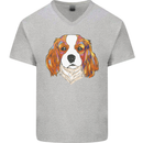 A Colourful King Charles Spaniel Dog Mens V-Neck Cotton T-Shirt Sports Grey