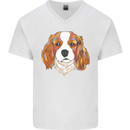A Colourful King Charles Spaniel Dog Mens V-Neck Cotton T-Shirt White