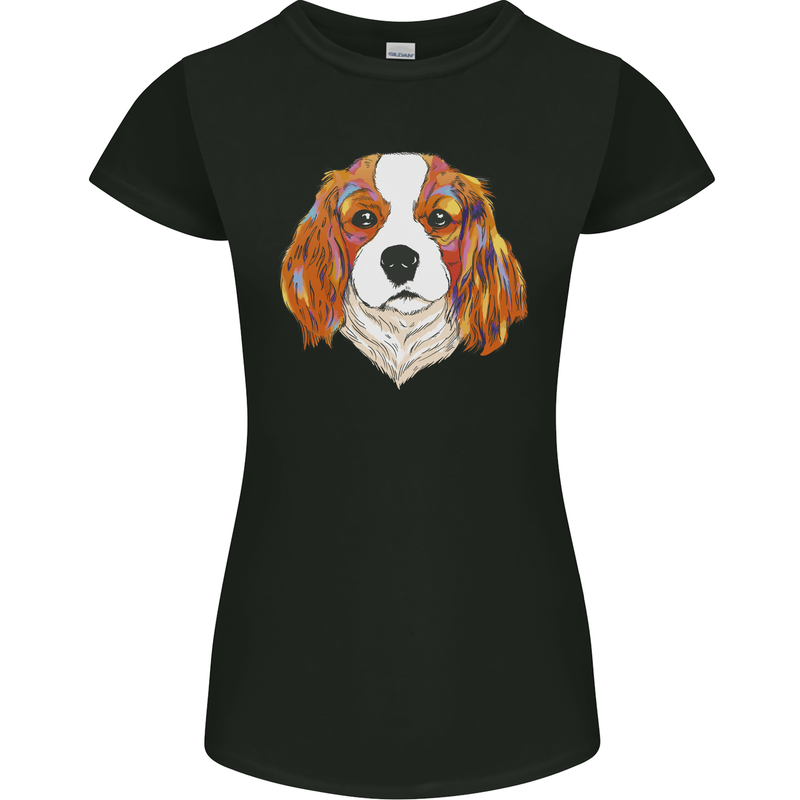 A Colourful King Charles Spaniel Dog Womens Petite Cut T-Shirt Black
