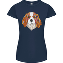 A Colourful King Charles Spaniel Dog Womens Petite Cut T-Shirt Navy Blue