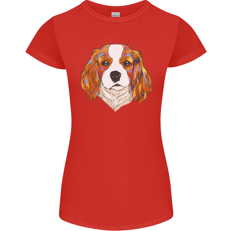 A Colourful King Charles Spaniel Dog Womens Petite Cut T-Shirt Red