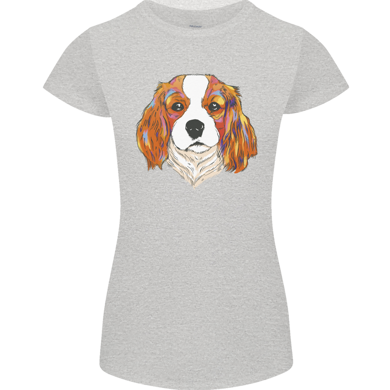 A Colourful King Charles Spaniel Dog Womens Petite Cut T-Shirt Sports Grey