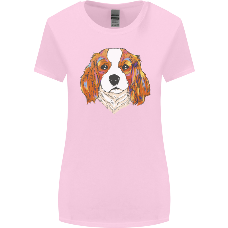 A Colourful King Charles Spaniel Dog Womens Wider Cut T-Shirt Light Pink