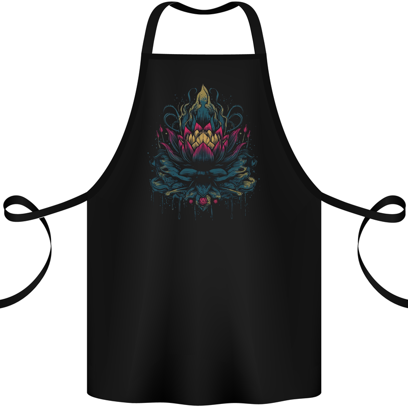 A Colourful Lotus Flower Cotton Apron 100% Organic Black