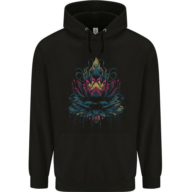 A Colourful Lotus Flower Mens 80% Cotton Hoodie Black