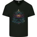 A Colourful Lotus Flower Mens V-Neck Cotton T-Shirt Black
