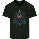 A Colourful Lotus Flower Mens V-Neck Cotton T-Shirt Black