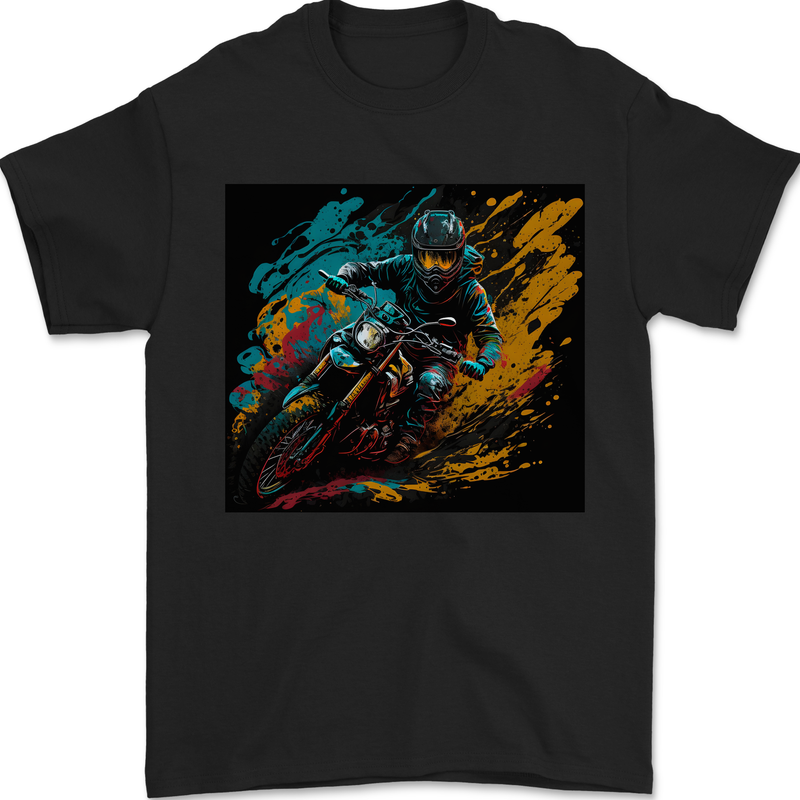 A Colourful Motocross Image MotoX Dirt Bike Motorsports Mens T-Shirt 100% Cotton Black