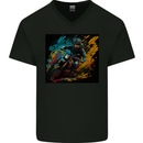 A Colourful Motocross Image MotoX Dirt Bike Motorsports Mens V-Neck Cotton T-Shirt Black