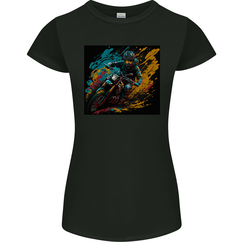 A Colourful Motocross Image MotoX Dirt Bike Motorsports Womens Petite Cut T-Shirt Black