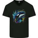 A Colourful Orca Killer Whale Mens V-Neck Cotton T-Shirt Black