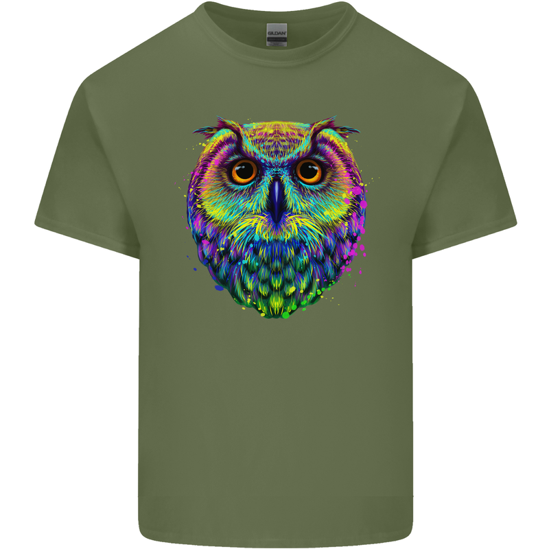 A Colourful Owl Mens Cotton T-Shirt Tee Top Military Green
