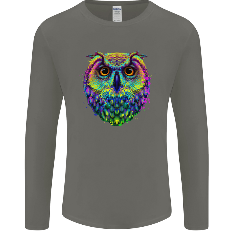 A Colourful Owl Mens Long Sleeve T-Shirt Charcoal