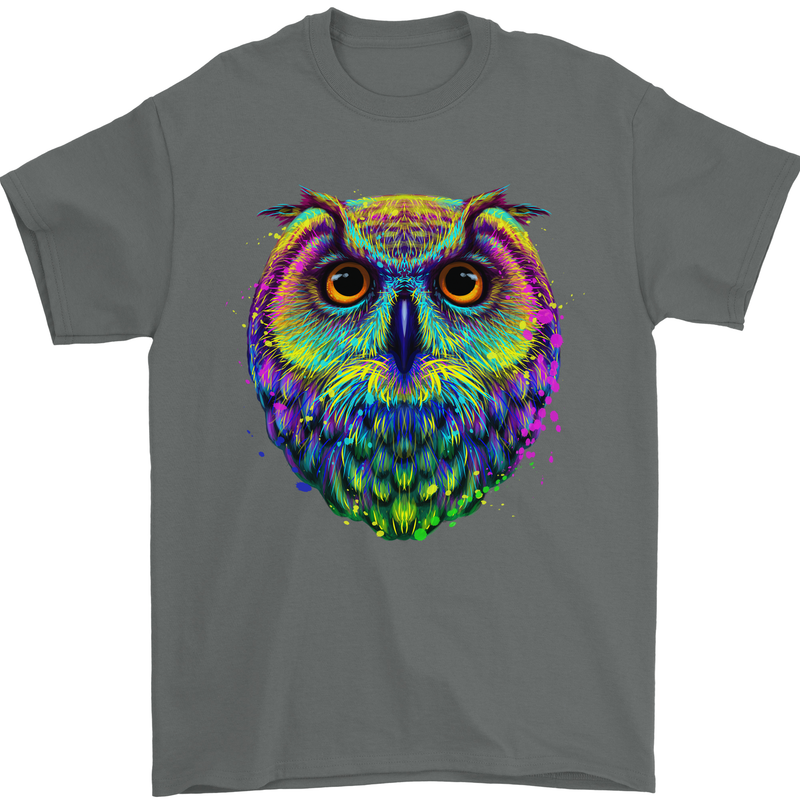A Colourful Owl Mens T-Shirt 100% Cotton Charcoal