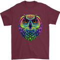 A Colourful Owl Mens T-Shirt 100% Cotton Maroon