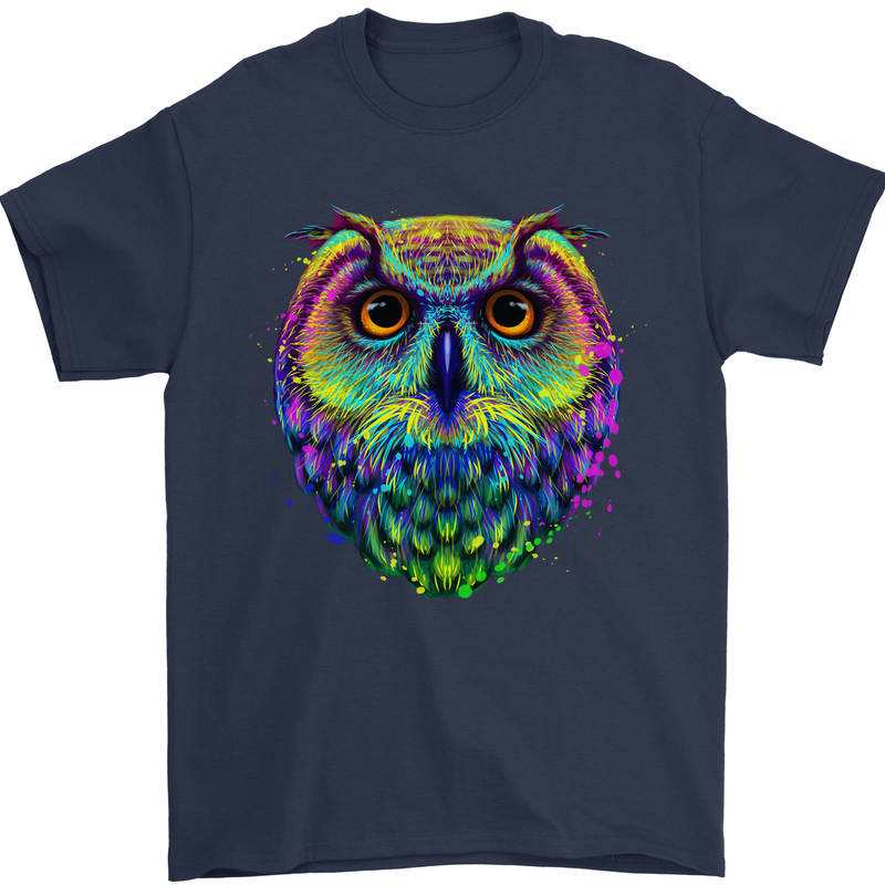 A Colourful Owl Mens T-Shirt 100% Cotton Navy Blue