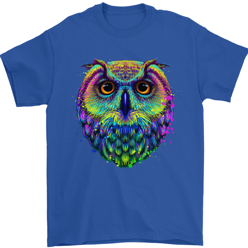 A Colourful Owl Mens T-Shirt 100% Cotton Royal Blue