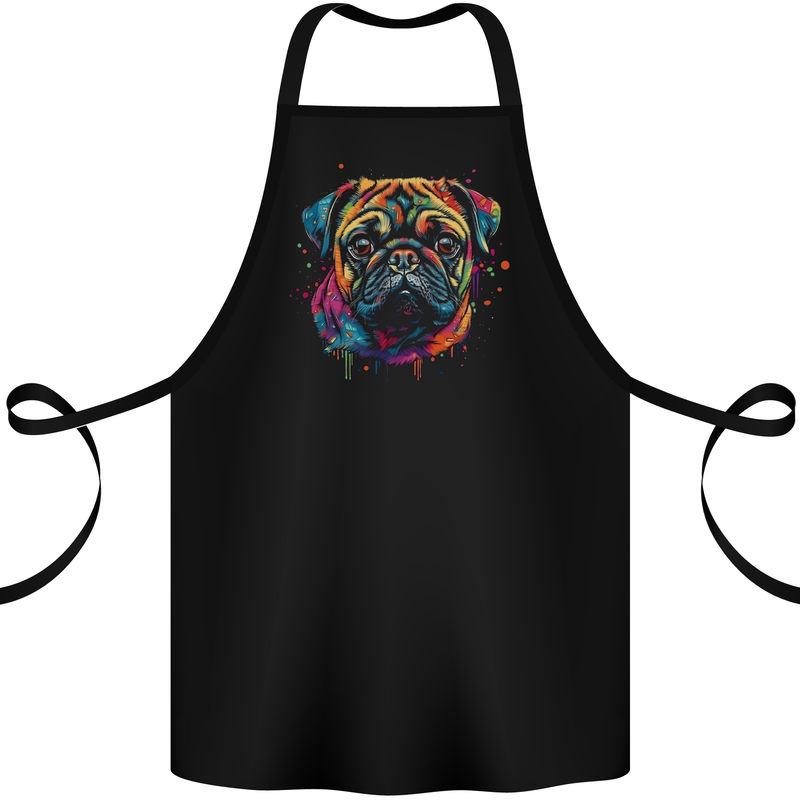 A Colourful Pug Dog Cotton Apron 100% Organic Black