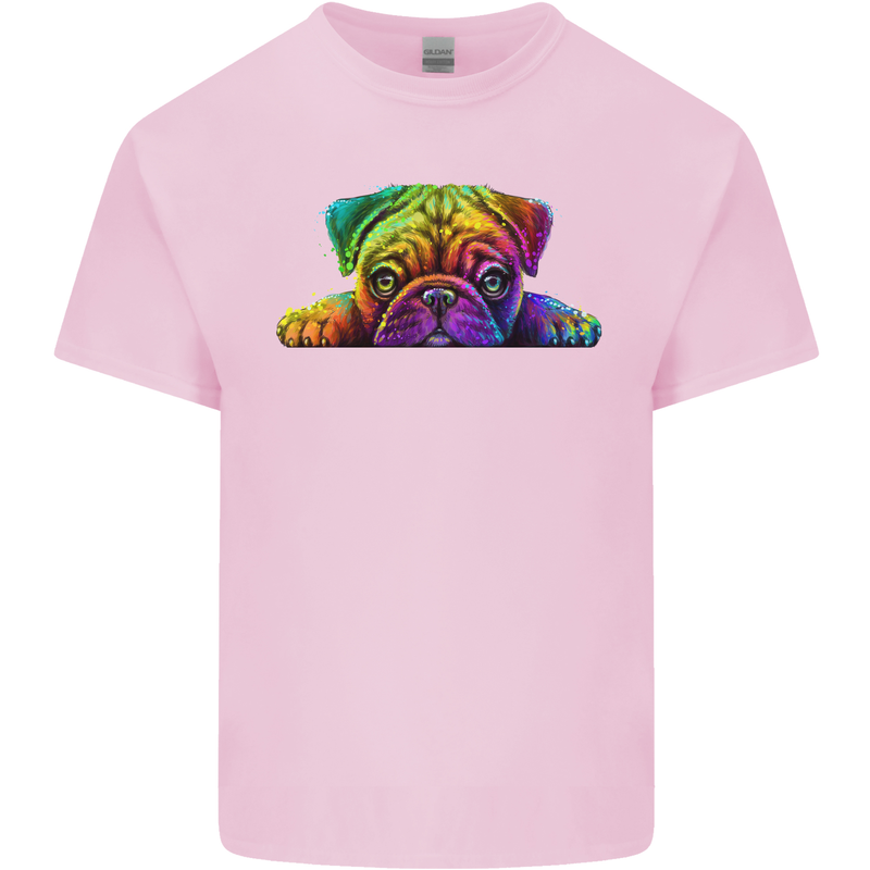 A Colourful Pug Dog Kids T-Shirt Childrens Light Pink