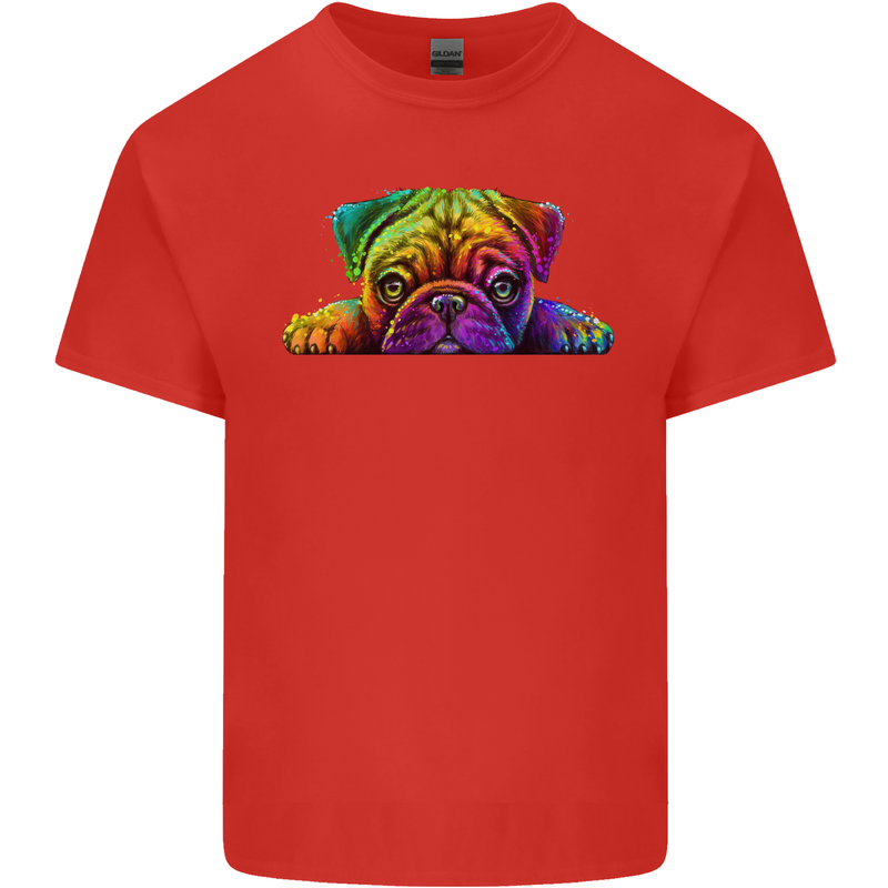 A Colourful Pug Dog Kids T-Shirt Childrens Red