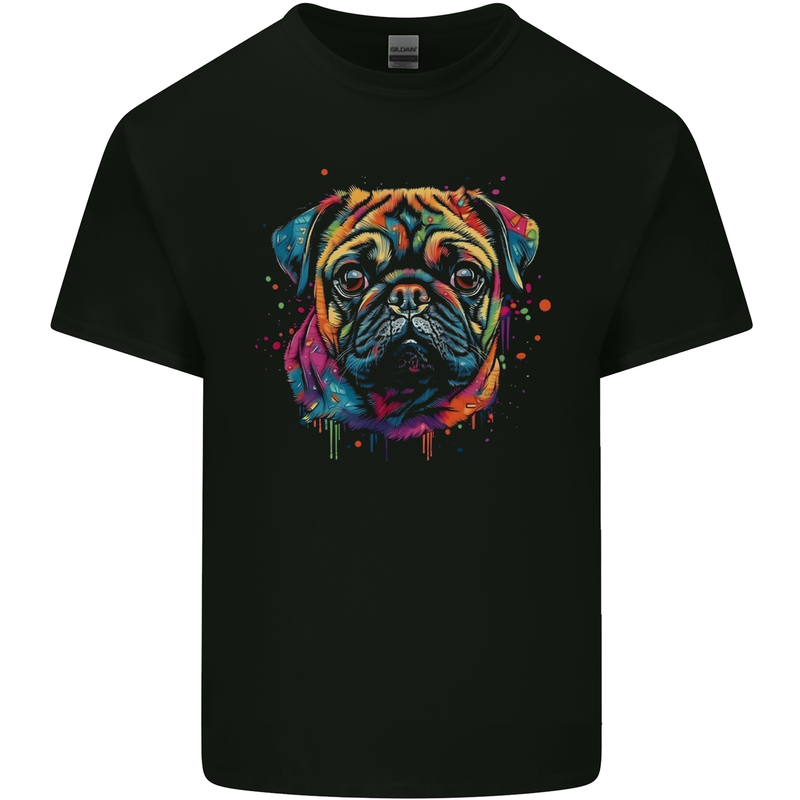 A Colourful Pug Dog Mens Cotton T-Shirt Tee Top Black