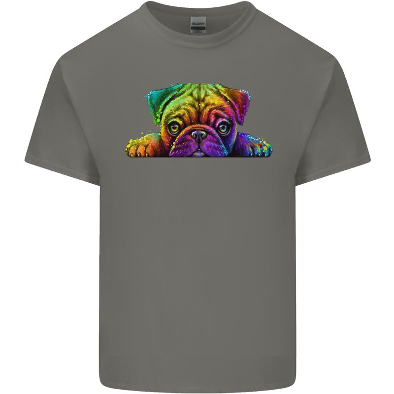 A Colourful Pug Dog Mens Cotton T-Shirt Tee Top Charcoal