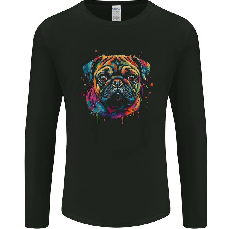 A Colourful Pug Dog Mens Long Sleeve T-Shirt Black