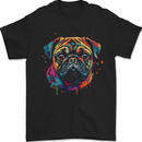 A Colourful Pug Dog Mens T-Shirt 100% Cotton Black