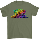 A Colourful Pug Dog Mens T-Shirt 100% Cotton Military Green