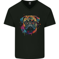 A Colourful Pug Dog Mens V-Neck Cotton T-Shirt Black